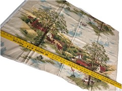Vintage United Fabrics Silk Blend Scenic Slub Fabric Remnant Country Scene 44×30
