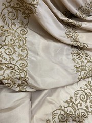 FAUX SILK EMBROIDERED~DRAPERY UPHOLSTERY Gold By The Yd