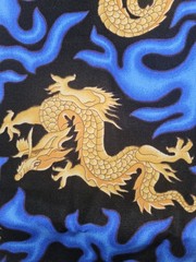Cranston VIP Golden Dragon Oriental Blue FLAMES Cotton Fabric 2.25 Yrds X 45″ W
