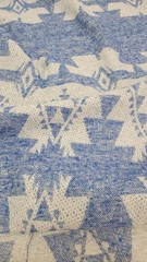 Blue Ivory Geometric Tweed Fabric by the Yard Aztec Tribal Style Fabric 150cm
