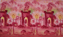 Victorian Lovers in the Park Vibrant Fabric Art Panel Wall Hanging Table Cover