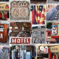 Vintage On The Road Again RT 66 from Hoffman Quilt Fabric BTY 44″ Wide