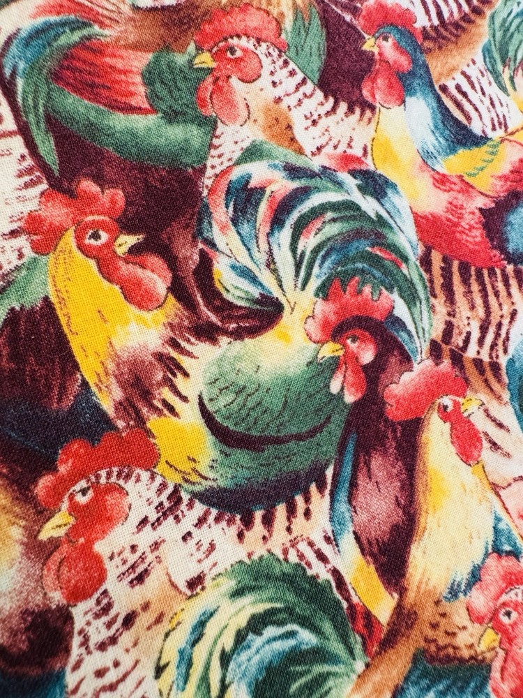 PACKED Red Yellow Plum Green Rooster Chicken Cotton Fabric quilt sew craft BTHY
