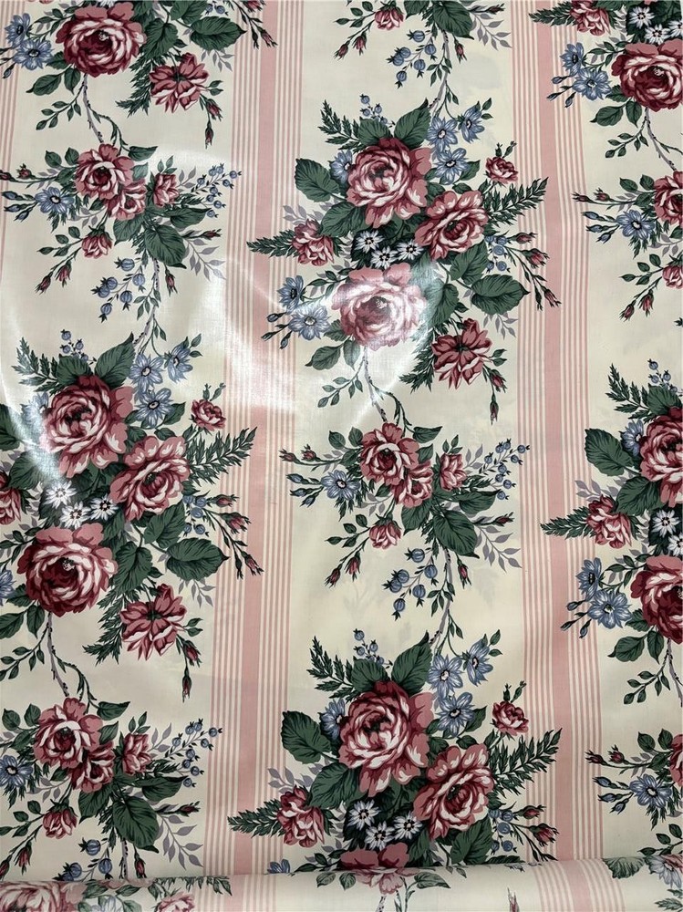 VTG Waverly Floral Fabric View from Veranda Carriage Trade Pink Stripe chintz