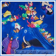 BonEful Fabric FQ Cotton Quilt Blue Antique Disney Snow White 7 Dwarfs Applique