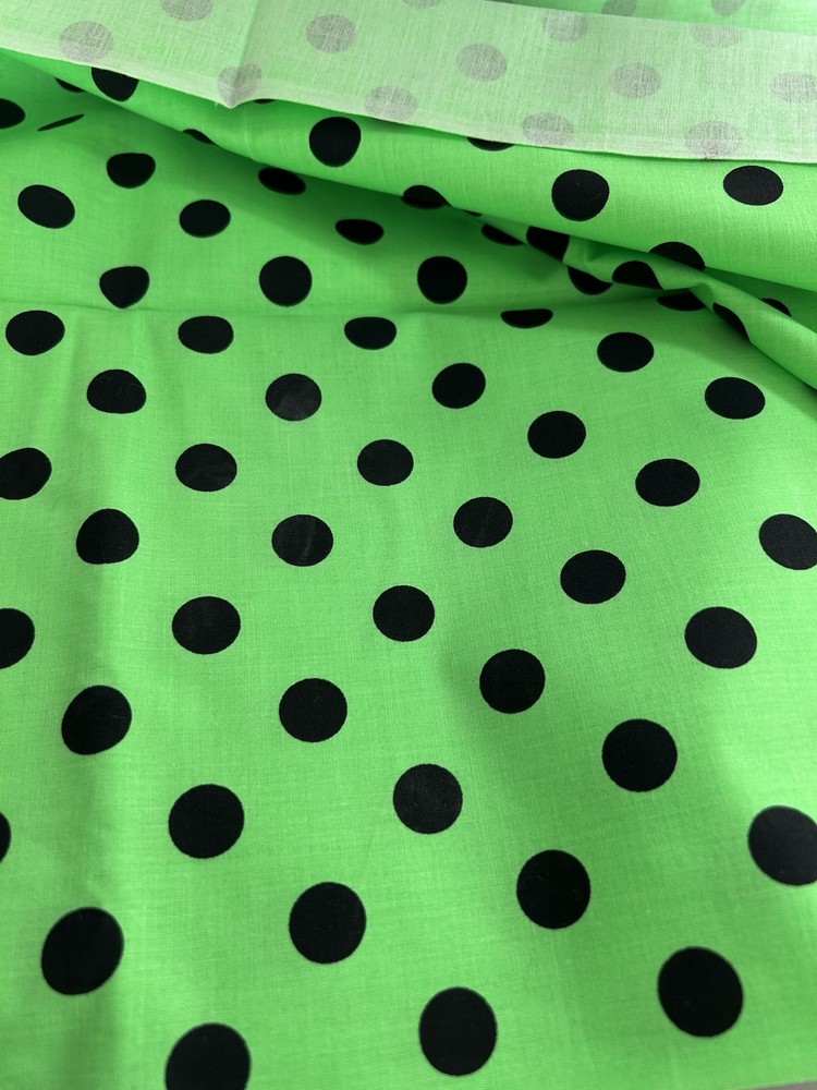 Vtg 1980s 90s Neon Green Black Polka Dot Fabric Medium Size Dot Cotton Quilt 2Y