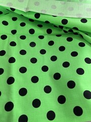 Vtg 1980s 90s Neon Green Black Polka Dot Fabric Medium Size Dot Cotton Quilt 2Y