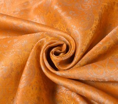 Sushila Vintage Banarasi Woven Scrap Saree Pure Satin silk Orange Sari Fabric