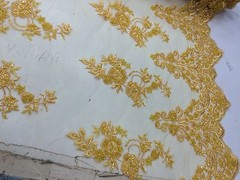 Elegant Yellow Hand Beaded Mesh Lace.Wedding/Bridal Fabric.36x50inches.by yard.
