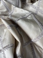 100% SILK TAFFETA EMBROIDERED DRAPERY HOME DECOR Taupe 2.5 Yd