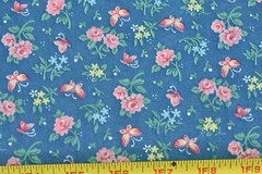 18″ Long, Vintage, Pink Flowers & Butterflies on Blue Quilt Cotton, P9080