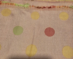 Pink Jacquard Fabric with Red Yellow and Green Polka Dots Upholstery Weight 2 Yd