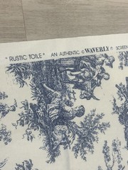 Vtg Waverly Rustic Toile Cotton 98 X 56” Retired Fabric Indigo Blue & White