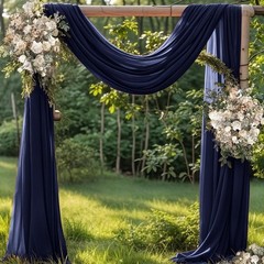Navy Blue Arch Draping Fabric Silky Soft Wrinkle Free Wedding Decoration 6 Yards