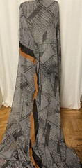 100% Silk Chiffon Geometric Patchwork Mosaic Grey White Fabric By The Yard 54″ W