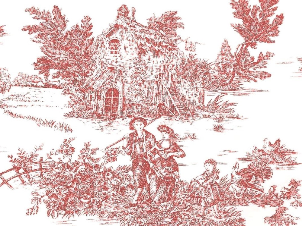 Tablecloths and Fabric by the Metre |Toile de Jouy Model 1 Color Red | MADE IN ITALY