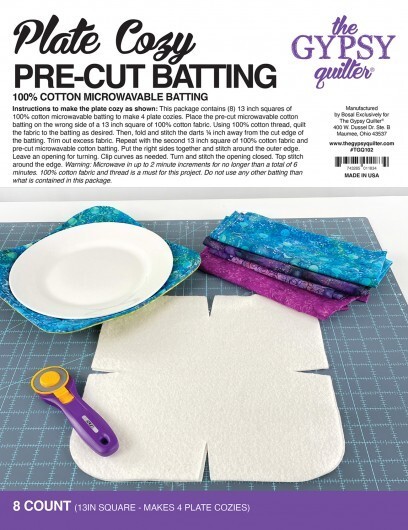 Plate Cozy Pre-Cut Batting – 8 Count Cotton Microwavable Batting Squares M408.09