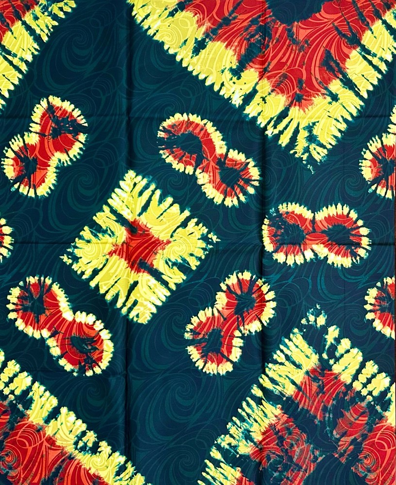 African Fabric/ Ankara – Green, Red, Orange, Yellow ‘Crossfire Flux’, ~1 YARD