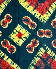African Fabric/ Ankara – Green, Red, Orange, Yellow ‘Crossfire Flux’, ~1 YARD