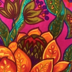 Stunning Vintage 60s 70s Neon Gothic Floral Velveteen Fabric 36×35.5”