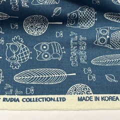 Owl Fabric Blue/White “Nightly Forest” Rudia Collection Ltd. Korea 44” x 36”