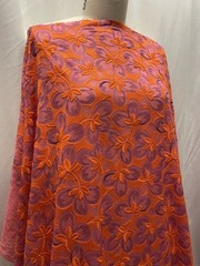 Silk Cotton Blend Embroidered Batiste Vibrant Orange Purple 3 Yds 34″ Long 56″W