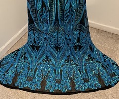 Turquoise Black Iridescent 4way stretch sequins Lace fabric 50” Width 1 Yard