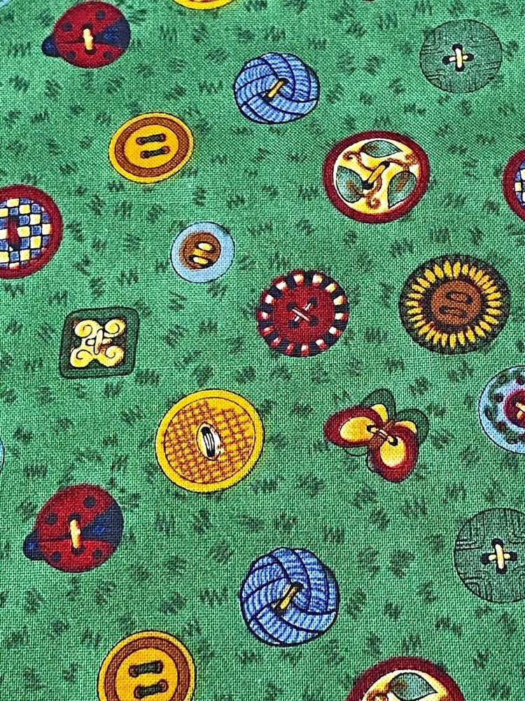 Sewing Quilting Cotton Fabric Debbie Mumm Green Buttons Butterfly Ladybug Gold
