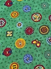 Sewing Quilting Cotton Fabric Debbie Mumm Green Buttons Butterfly Ladybug Gold
