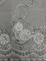Ryleigh WHITE 3D Floral Embroidery with Foil & Sequins on Mesh Lace Fabric by t