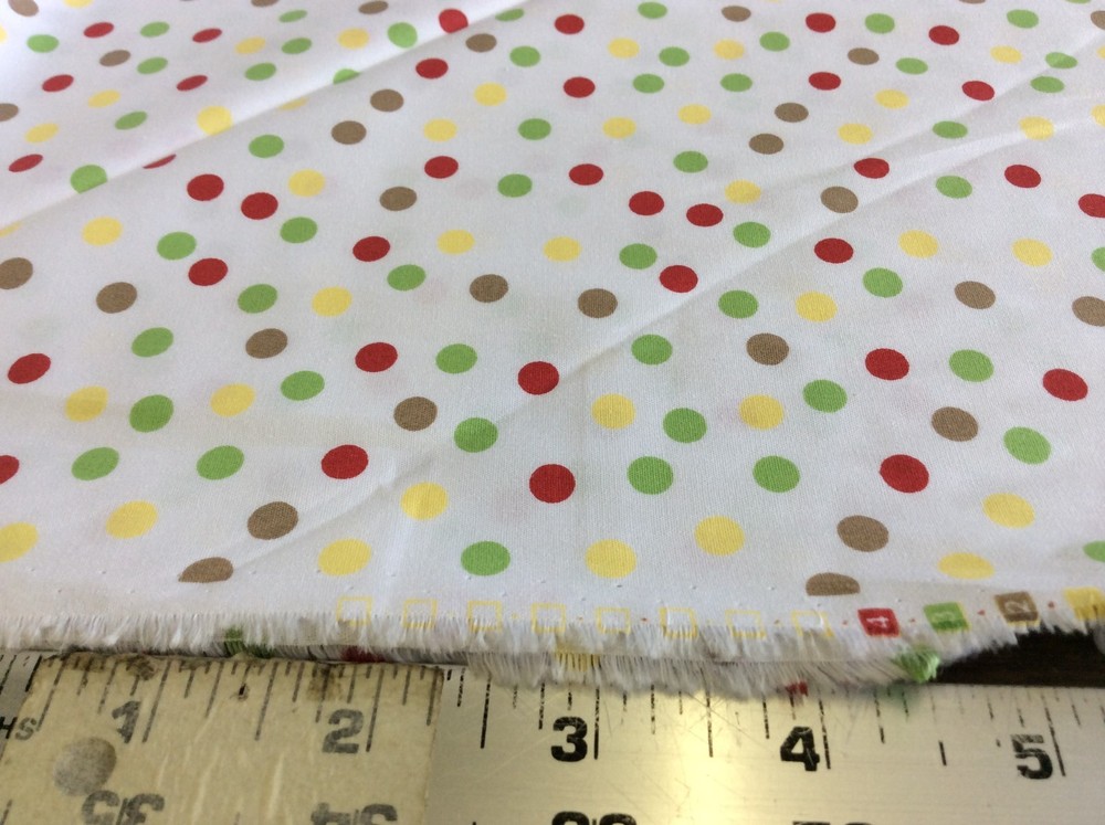 FABRIC FINDERS # 964 RED,GREEN, BROWN & YELLOW DOTS- 60 INCH WIDE- BY THE YARD