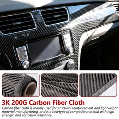 5/10 FT x 8” Real Carbon Fiber Fabric Cloth Roll 3k 200gsm Twill Weave Black
