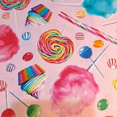 Candy Store Cotton Fabric 27″ X 44″ Pink Cupcake Lollipop Cotton Candy