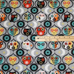 Grey Night Owl Night Long Hocus Pocus Halloween Fabric 1/2 Yard #CX9741-GRAY