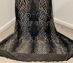 Black Gold Embroidery 4way stretch sequin Lace fabric 50” Width 1 Yard