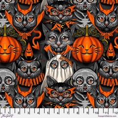 Feline Drive Fabric COSTUMES & COBWEBS Cat Costume Party Fat Quarter (18×22″) FQ