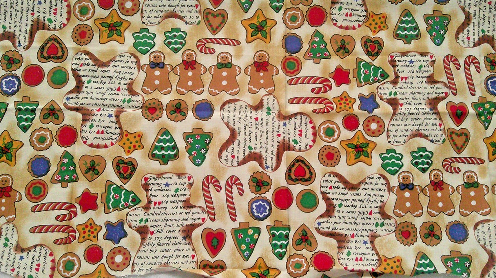 Fabric Benartex “Cookie Anyone” Recipe Tree Canes Gold Stars Ginger Men $3.95