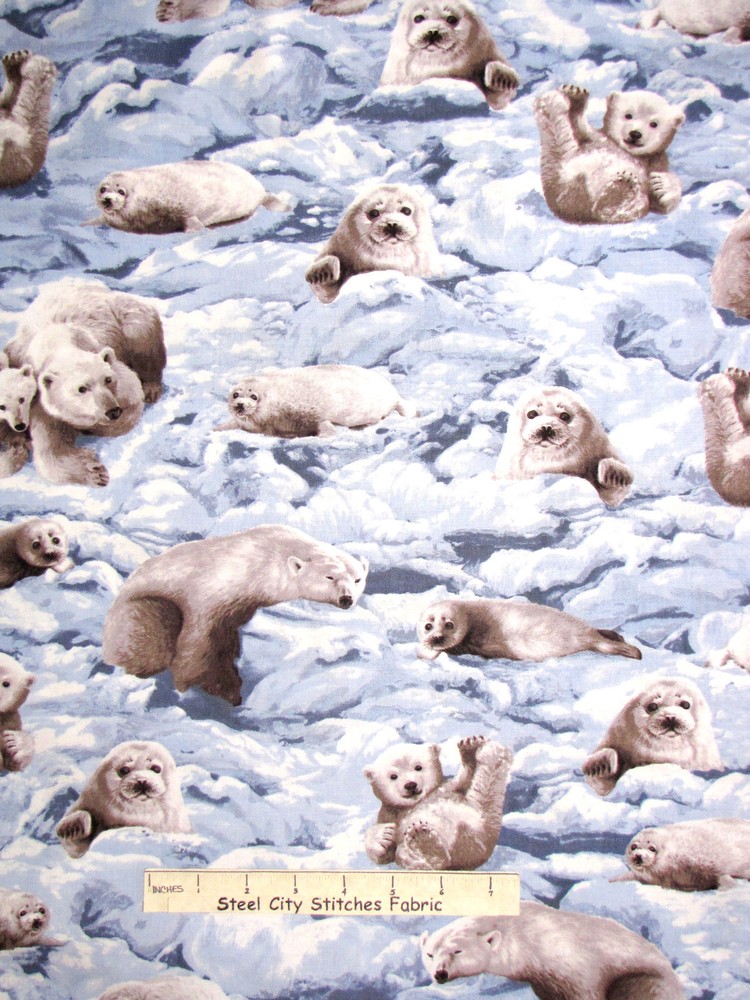 Animal Fabric By Yard Polar Bear Seal Arctic Snow Scenic Robert Kaufman Nature