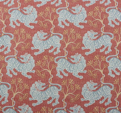 P KAUFMANN LION DANCE ROUGE RED BLUE ANIMAL PRINT MULTIUSE FABRIC BY YARD 54″W