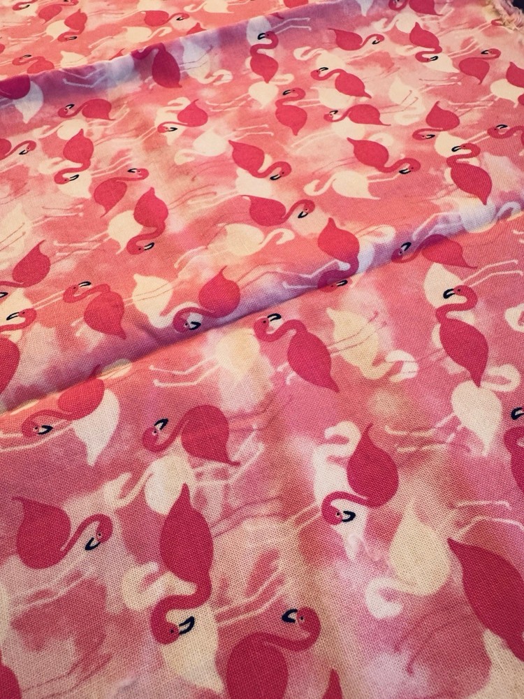 Pink Flamingos White Shadows 2/3 YARD Cotton Fabric Quilt Craft Sew 44″ W