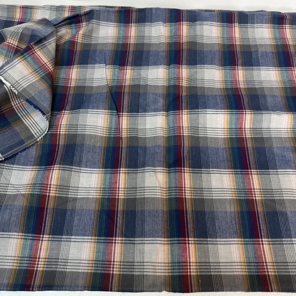 3.5 YARDS Vintage Lightweight FABRIC Plaid Blue 60” Wide – Large 128×60” Piece