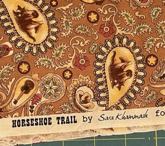 Vtg Cotton Fabric Horses & Cowboys Horseshoe Trail by Sara Khammash Half Yard