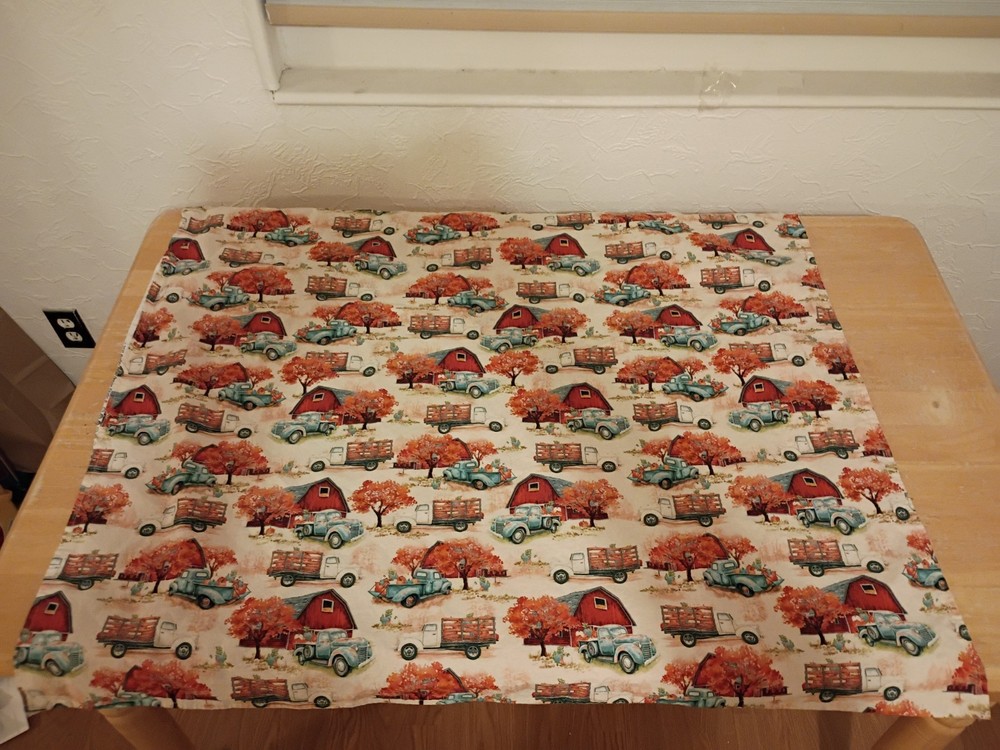 Vintage Fall Farm Fabric Print Finished 34×40 Vibrant Color Ready To Use