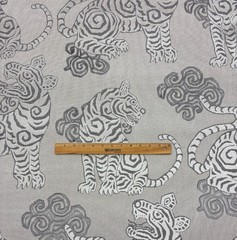 DE LEO TEXTILE AKBAR FROST GRAY VELVET TIGER DRAGON HIGH END FABRIC BY YARD 54″W