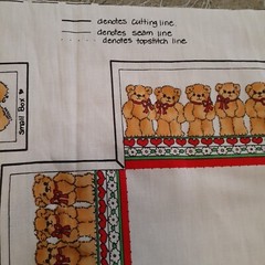 VTG Cottagecore Fabric Sewing Panel Teddy Bear Flowers Soft Boxes Cut Sew 1981