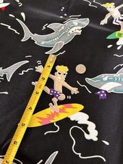 Alexander Henry Vintage Cotton Fabric 1 Yd Black Shark Surfer Print Quilting