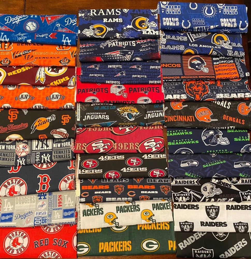 10 Pieces Lot Various NFL Sports Teams Cotton Fabric- 6” X 8”