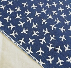 Vtg 70s Klopman Mills Canvas Home Decor Fabric Airplanes Aviation Blue Sew 2yds