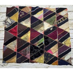 Antique Crazy Triangle Quilt Top Piece Stunning Embroidery