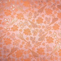Metallic Brocade Fabric Tangerine Orange Bird Heart Floral 57″ Wide by the Yard